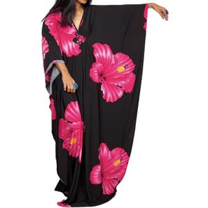 Bsubseach Moo Moos Kaftan Dresses for Women Floral Print Swimsuit Coverup Caftan Maxi Beach Dress with Pockets (Pink), ONE SIZE