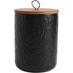 Black White Ceramic Coffee Canister Tea Canister with Seal Wood Lid, Airtight Coffee Storage Container for Coffee Bean, Ground Coffee, Sugar, Cookie Candy jar (Black, 800ml)