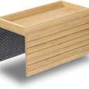 DETOR Couch Tray with Spacious 12.4" x 5.4" Storage Box, Natrual Bamboo Finish, Enhanced Non-Slip Felt Bottom, Sturdy Bamboo Slats, Fits Armrests 6" and Wider