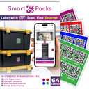 SmartPacks Colored QR Stickers - Premium Smart Labels for Storage Bins with AI-Powered App | Advanced Pack and Track Labels with QR Code for Inventory, Storage, Moving | 64 Stickers