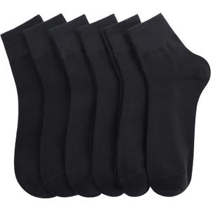 Women's Cotton Socks, Soft Thin Breathable Moisture Wicking Ankle Crew Casual Socks 6 Pairs (4-8, Black)