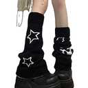 heyheyshine Y2k Star Skull Print Two Side Wear Knitted Leg Warmers Socks Punk Girls Japanese Kawaii Streetwear Leg Cover (Skull Star Flared, One Size)