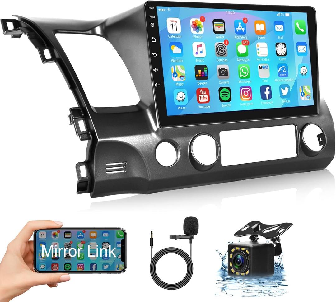 for Honda Civic 2006-2011 Android Car Stereo 10.1 HD Capactive Touchscreen Car Audio Support WiFi Mirror Link GPS Navigation Radio Backup Camera Multimedia Player Headunit