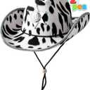 Spooktacular Creations 2 Pcs Adult Kids Felt Cow Print Cowboy Hat, Halloween Costume Accessory for Boys Girls, Cowgirl Hat for Women Wild West Themed Parties