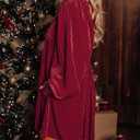 Chvity Women Velvet Backless Mini Dress Sqaure Neck Long Sleeve Casual Loose Holiday Party Winter Babydoll Velour Dressess (Large, Red)