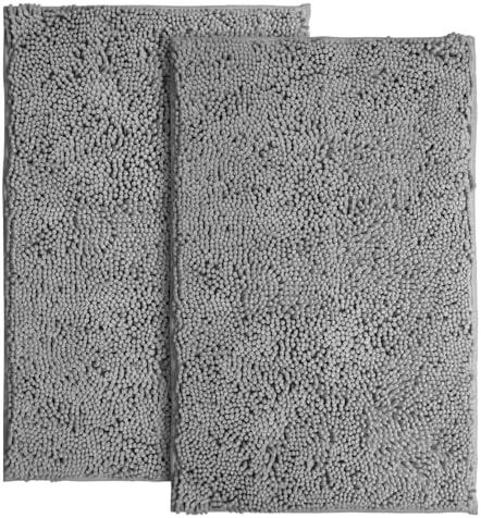 Bathroom Rugs Sets 2 Piece - Plush Bath Mat Set Quick-Dry Soft Chenille Bathroom Mat with Rubber Backing, Absorbant Bathroom Rug Set, Washable.(16  x 23, Light Grey)