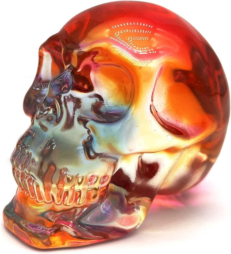 Crystal Skull Head Statues Clear Skull Figurines K9 Glass Skull Gemstone Halloween Decor Gifts for Women Plating Blue Red 2.8"