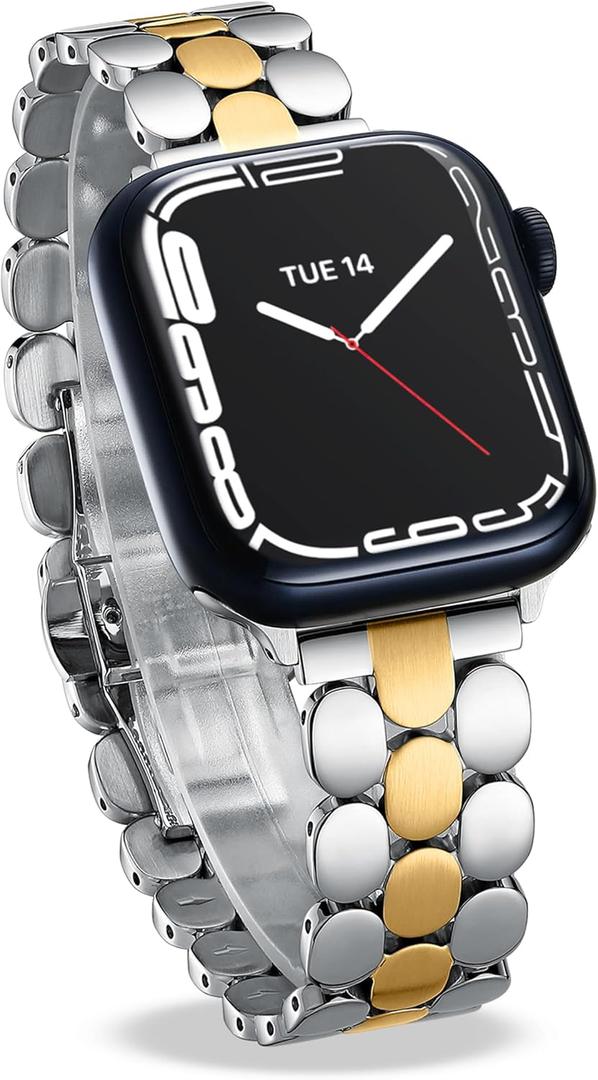 Dressy Two-Tone Bands for Apple Watch 42mm 44mm 45mm 46mm, Stainless Band for Apple Watch 3, 2, 1 for iWatch Feminine Two-Tone Deisgn