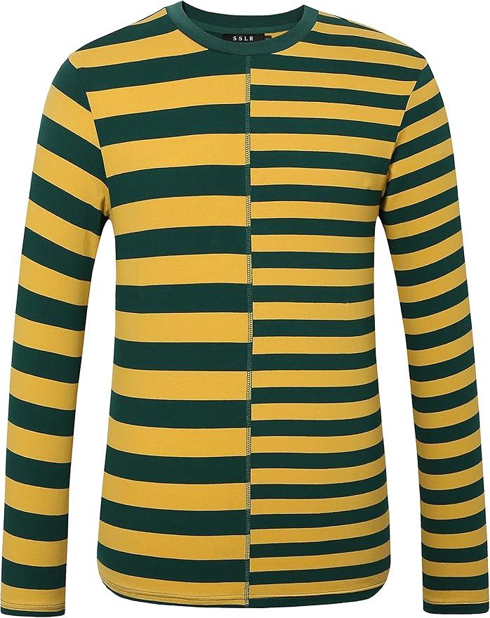 SSLR-Long-Sleeve-Tee-Shirts-for-Men-Crewneck T-Shirts Striped Cotton Causal XL