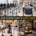 4-Pack Black Stainless Steel Crowd Control Stanchions, 9.8 ft Retractable Black Safety Belts with 1 Sign Holder(Black Belt)
