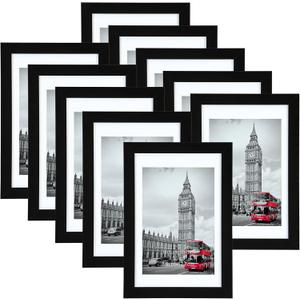Giftgarden 4x6 Picture Frame Set of 10, Matted to 3.5x5 Photos with Mat or 6x4 Pictures without Mat, Multi Black Frames for Tabletop Wall Display