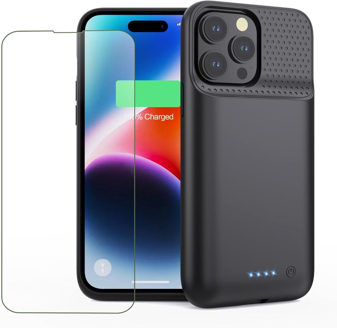Battery Case for iPhone 14 Pro Max/14 Plus/13 Pro Max,[2025 Upgraded] 8600mAh Ultra-Slim Portable Extended Charger Case Cover for iPhone 13 Pro Max/14 Pro Max/14 Plus Charging Case (6.7 Inch)-Black