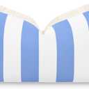 Hofdeco Premium Coastal Patio Indoor Outdoor Lumbar Pillow Cover Only, 12"x20" Water Repellent for Backyard, Couch, Cornflower Blue Stripe Fringe