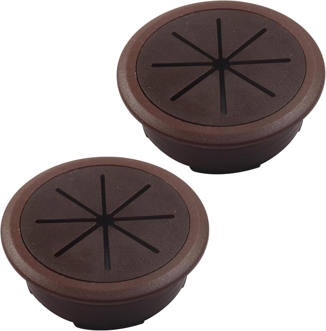 2"(50 mm) Desk Cable Grommet Hole Cover Kit Brown - Detachable ABS Plastic Cord Organizer for Office & Home Table(2 Pack)