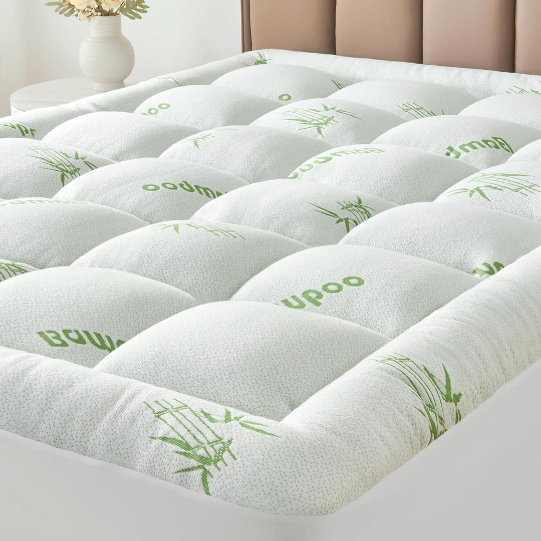 Queen Size Mattress Topper Viscose Derived from Bamboo, Soft Thick Pillow Top Mattress Pad Cover for Back Pain, Cooling Mattress Protector with 8-21 Inch Deep Pocket, White