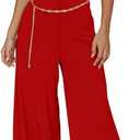 XXTAXN Women's Caual Fashion Crew Neck Short Sleeve Ruched Waist Backless Tie Wide Leg Long Pant One Piece Jumpsuit (Red, L)