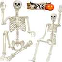 Halloween Life Size Skeleton, 5.4ft & 3ft Full Body Poseable Skeleton with Movable Joints for Halloween Outdoor Graveyard Haunted House Party Prop Decoration