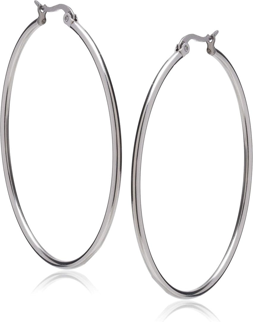 Amazon Essentials Stainless Steel Rounded Tube Hoop Earrings (50mm), (previously Amazon Collection)