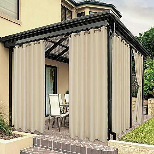 BONZER Outdoor Curtains for Patio Water Resistant Heavy Privacy Sunlight Blocking Grommet Outside Curtains for Porch, Pergola, Gazebo, 1 Panel, 54W x 95L inch, Cream