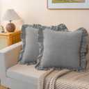 JIUZHEN Throw Pillow Covers with Ruffles, Soft Solid Decorative Velvet Pillow Covers for Couch Sofa Bed, Home Decor Cushion Case for Living Room and Bedroom, Pack of 2, 18 x 18 Inches, Grey