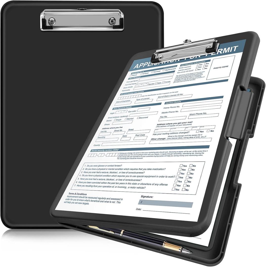 ANZNKU Clipboard with Storage, 13.3x9.6 inches, High Capacity Side Opening Foldable Nursing Clipboard, Letter Size Smooth Writing for Work, Study (Black)