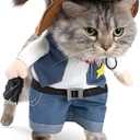 NACOCO Cowboy Costume with Hat for Cat and Small Dog - Halloween Clothes (Large) Blue (Large (Pack of 1))