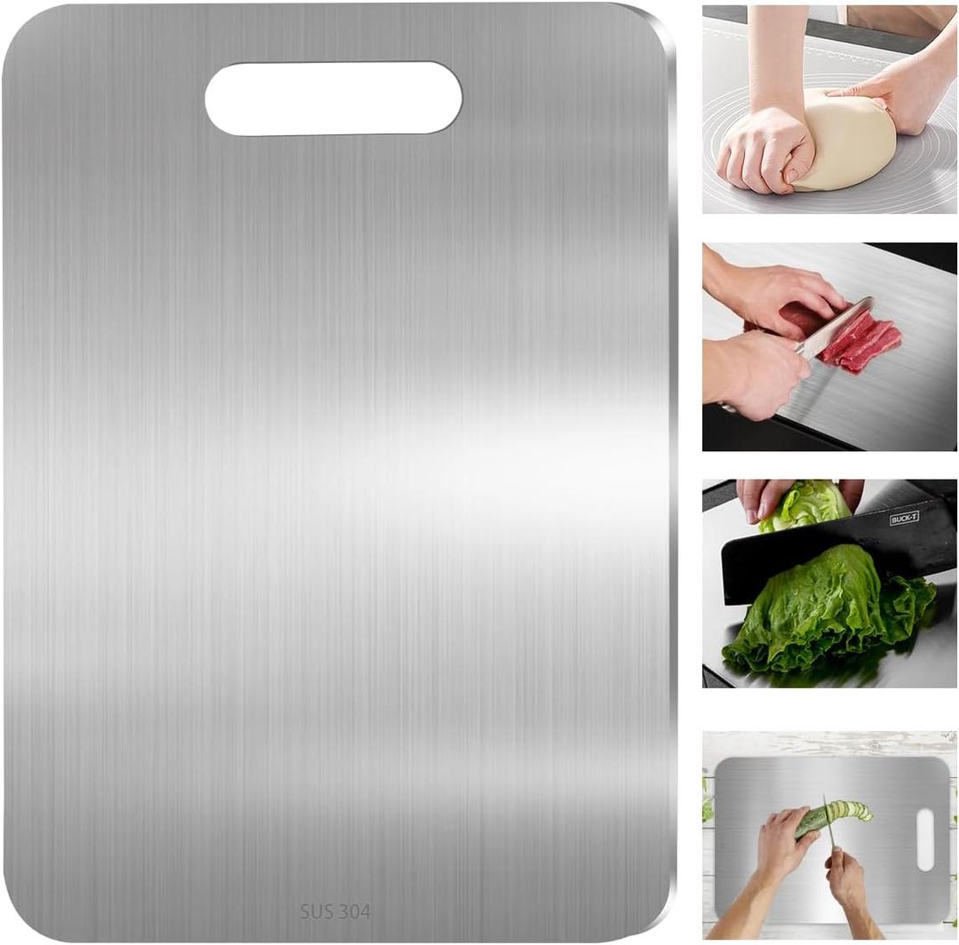 304 Stainless Steel Cutting Board, Double-sided Stainless Steel Cutting Board for Kitchen Dishwasher Safe Ideal Food Grade Chopping Board for Cutting Meats Fruit & Vegetable(13.3 * 9.1 In)