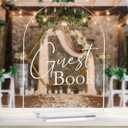 Arched Clear Acrylic Guest Book Signs, 8x10 Inch Clear Wedding Signs 1/8" Thick and Stand, Modern Calligraphy White Lettering Arched Acrylic Sign for Wedding (Please Sign Our Guest Book, 8x10 Inch)