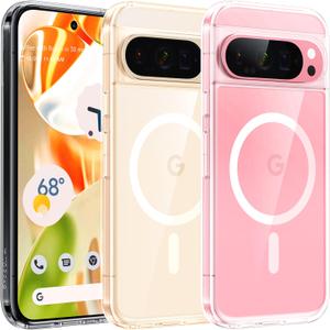 TORRAS Magnetic Shockproof Only for Google Pixel 9 Pro XL Case with Magsafe, 16FT Mil-Grade Drop Protection, Never Yellowing, Protective Clear PC & TPU Case for Pixel 9 Pro XL Slim, Diamond Clear