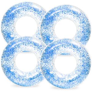 Whaline 4Pcs Inflatable Pool Floats Toys Clear Swim Tubes Rings Glitter Pool Tube (Blue)