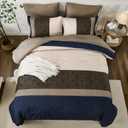 Dinjoy Navy Brown King Size Comforter Set,Striped Boho Bed in a Bag King 7 Pieces Soft Fall Bedding Comforters Sets wiht Sheets Microfiber Complete Bed Sets for All Season