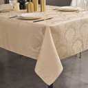 Romanvicky Jacquard Tablecloth Gold Flowerl Pattern Rectangle Table Cloth Spill Proof Wrinkle Resistant Polyester Table Cover for Dining, Kitchen, Holiday Decoration, 60 x 84 Inch