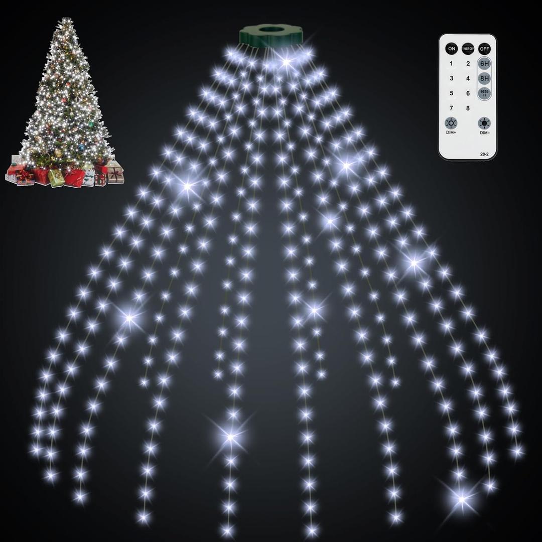 Christmas Tree Lights, 400 LED 8.2Ftx16 Line String Lights Plug in, Cascading Twinkle Lights for Xmas Tree with Timer Memory Function 8 Modes for Indoor Outdoor Wedding Party Decoration (White Light)