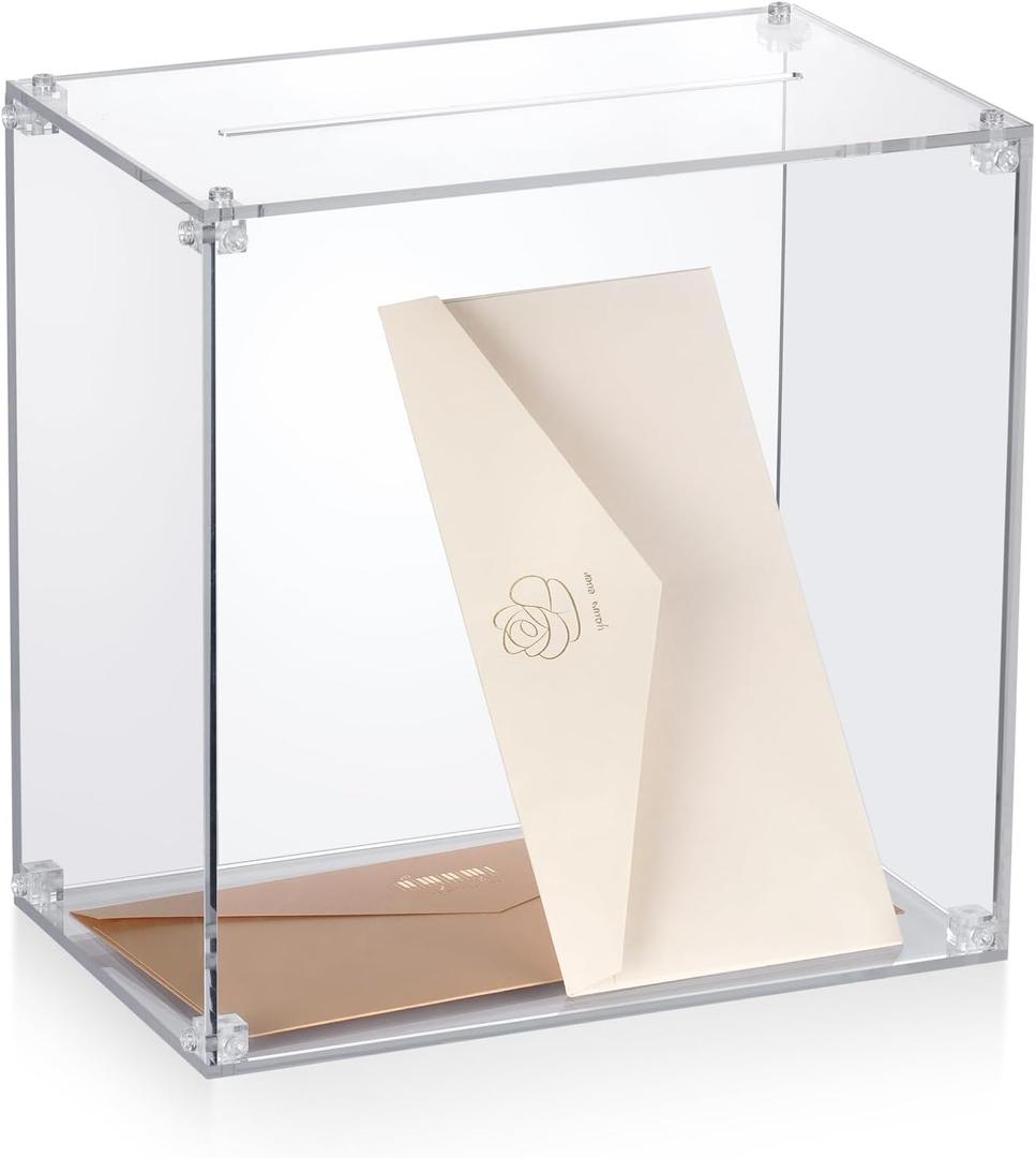 Clear Acrylic Wedding Card Box, DIY Large Card Box with Clear Assembly Parts, Party Cards Receiving for Birthdays, Graduation & Baby Shower Decorations, Easy for Traveling(10x10x6.18)