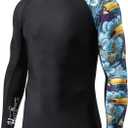 HUGE SPORTS Men's Rash Guard Long Sleeves UPF 50+ UV Sun Protection Quick Drying Splice Compression Swim Shirts (Large, Heytoucan)