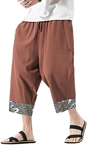 DOSLAVIDA Men's Linen Harem Capri Pants Loose Fit Yoga Beach Shorts Elastic Waist Wide Leg Baggy Cropped Trousers,2XL