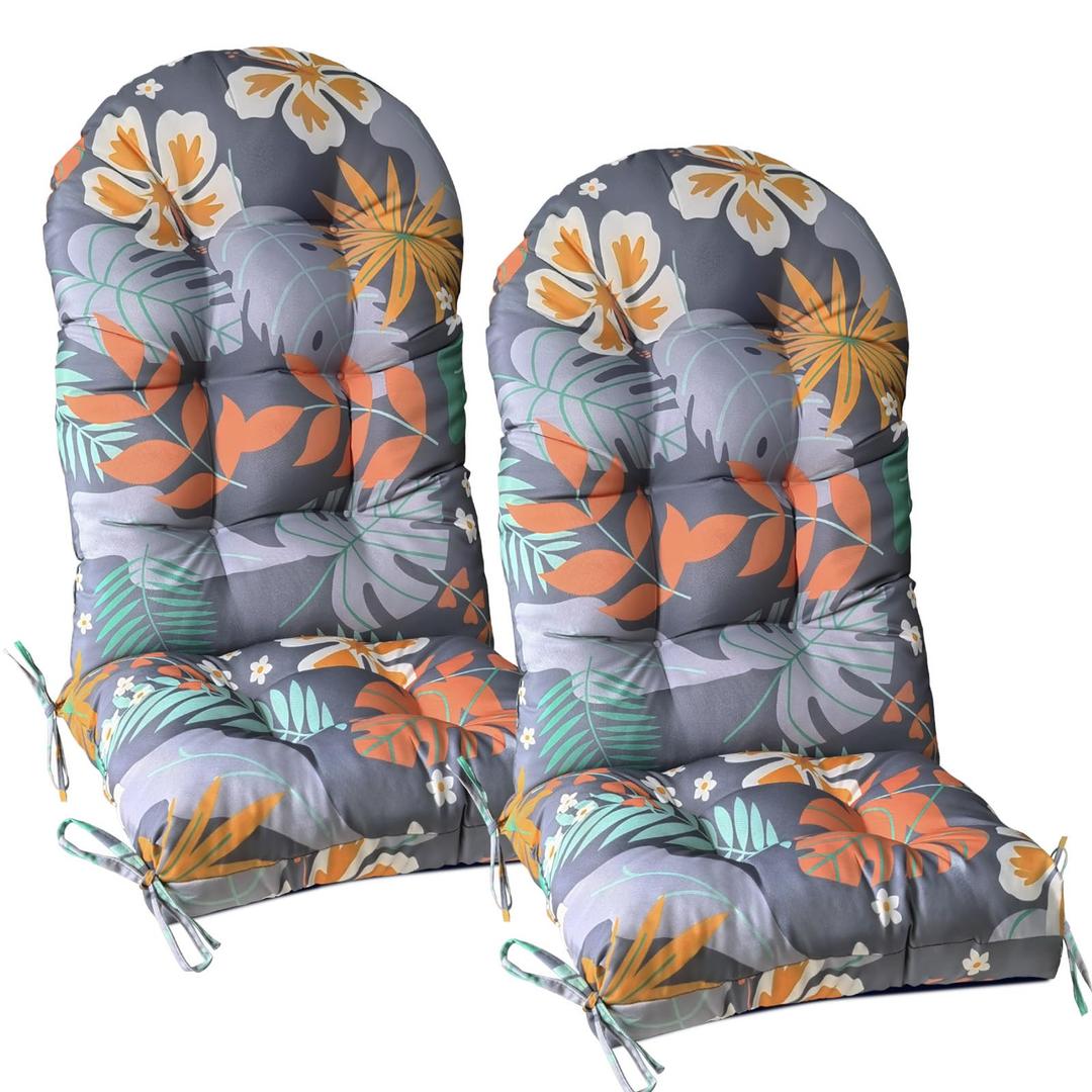 Gnostik Adirondack Chair Cushions Set of 2, 47x19.2x4 in, Grey Outdoor Chair Cushion Waterproof Thicken Larger Tufted Lounge Cushions Anti-Slip High Back Patio Seat Pads with Ties