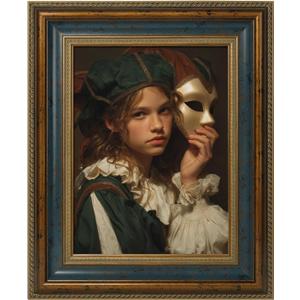 Classic Canvas Frame for 24x30 Oil Paintings Art Prints, 3.5" Wide DIY Wood Ornate Frames for Vintage Farmhouse Home Apartment House Wall Decor, No Back & Glass, Memorial Gift (Blue Gold)