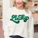 LEMAFER Women 2026 Merry Christmas Round Neck Sequin Letters Sweater Casual Solid Slogan Long Sleeve Pullover Sweatshirt Tops (White, S)