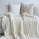Maetoow Chenille Chunky Knit Blanket Throw 3040 Inch, Handmade Warm & Cozy Blanket Couch, Bed, Home Decor, Soft Breathable Fleece Banket, Christmas Thick and Giant Yarn Throws, Cream