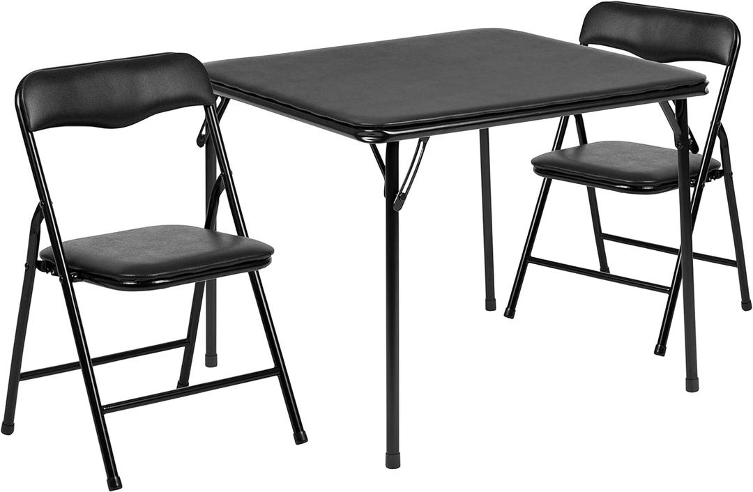 Flash Furniture Mindy Kids 3-Piece Folding Table and Chairs Set for Daycare and Classrooms, Children's Activity Table and Chairs Set, Black