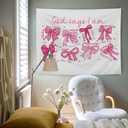 AQYIP Coquette Pink Bow Christian Tapestry Wall Hanging, God Says I Am Inspirational Bible Verse Tapestry Decorative, Pink Girly Christian Wall Decor for Room, 50x60 Inch