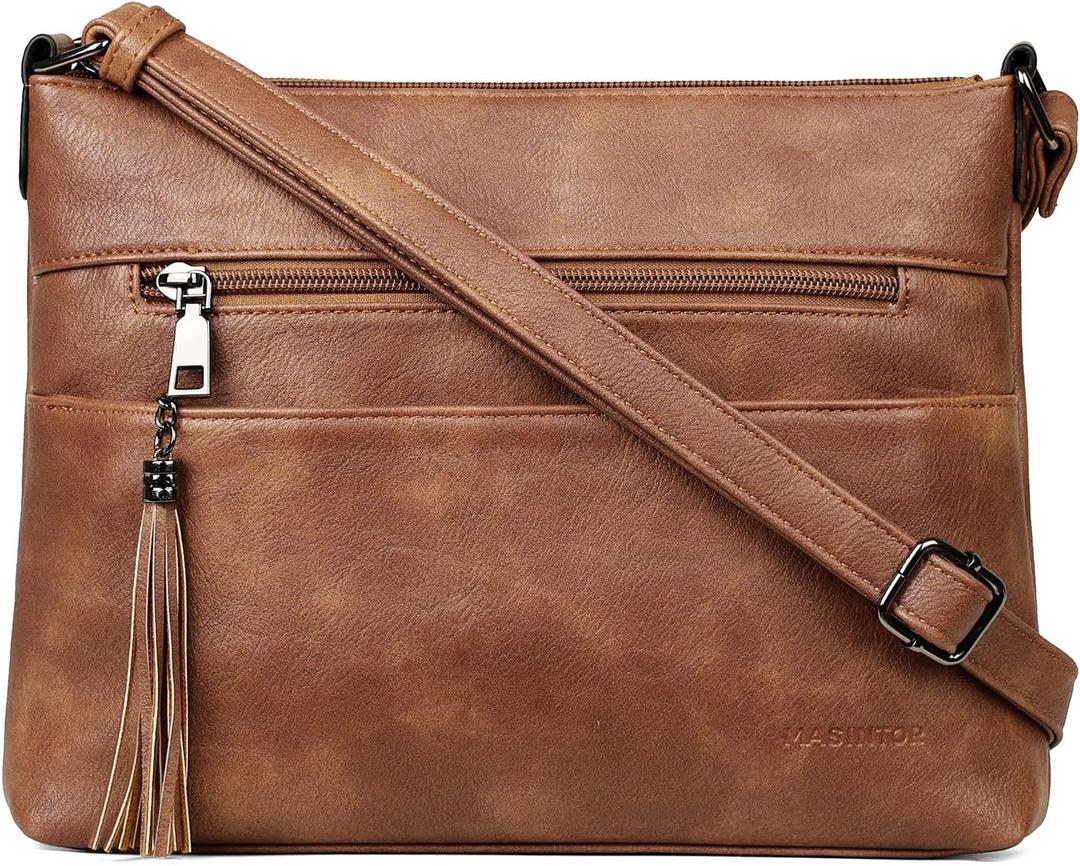 MASINTOR Crossbody Bags for Women, Lightweight Medium Crossbody Purse, Soft Leather Women's Shoulder Handbags with Tassel | Lightweight, Medium, Soft Leather, Women's, with Tassel, Lightweight (Mocha Brown)