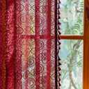 Burgundy Curtains for Living Room 2 Panels Cottage Maroon Tassel Lace Curtain Panels 96 Inches Long Boho Wine Macrame Curtains Xmas Christmas Farmhouse Themed Winter Dcor 8ft 52"W x 96"L Red
