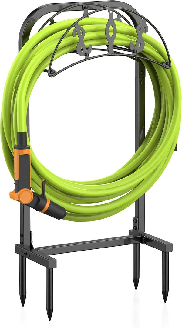 Garden Hose Holder, Freestanding Water Hose Holder with 4 Spikes, Heavy Duty Hose Reel Holds 150ft Hose, Hose Hanger, Hose Storage, Hose Organizer for Outside Lawn Yard