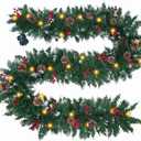 HUAESIN 9FT Pre-lit Christmas Garland, Prelit 50 LED Battery Operated Lighted Xmas Garlands, 8 Lighting Modes - Red Berry & Pine Cone Decor - Ideal for Stairs Front Door Fireplace Christmas Decor