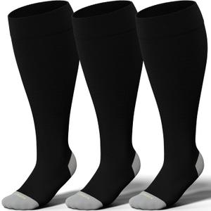 LEVSOX Plus Size Compression Socks for Women Men Wide Calf Extra Large 15-20 mmHg Knee High Sock for Nurses Pregnant Travel (Black)