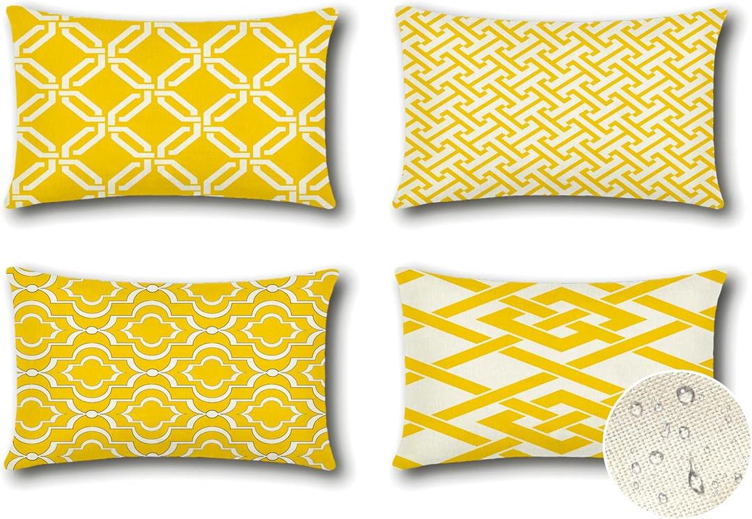 OTOSTAR Set of 4 Waterproof Throw Pillow Covers 16x24 Inch Farmhouse Geometric Square Pillow Cases for Couch Patio Furniture Balcony Garden Outdoor DecorationGeometry40-Yellow