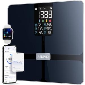 RENPHO Scale for Body Weight, Smart Scale with BMI, Body Fat, Muscle Mass, Bluetooth, 13 Metrics with Large Display, Support App Connection, Black, Elis 2X