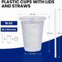 100 Pack 16 oz Clear Plastic Cups with Lids and Straws, Organized Dispenser Box, Heavy Duty Disposable Iced Coffee Cups, Crystal Clear Smoothie To Go Cups, PET, BPA Free
